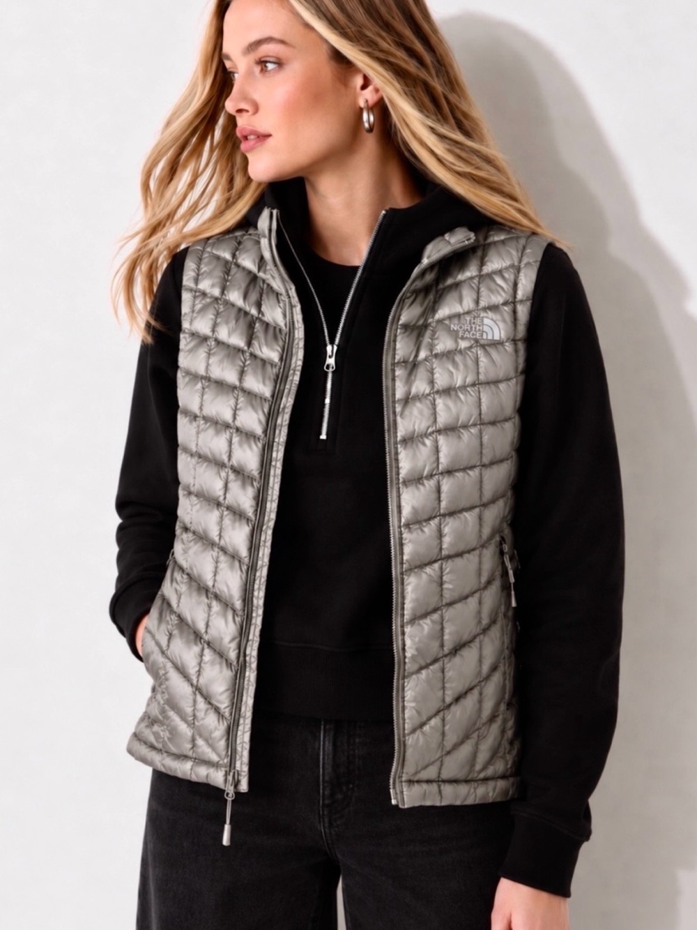 THE NORTH FACE ThermoBall Metallic Silver Puffer Vest Size S